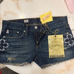 AG Adriano Goldschmied Dark Blue Embroidered Denim Shorts